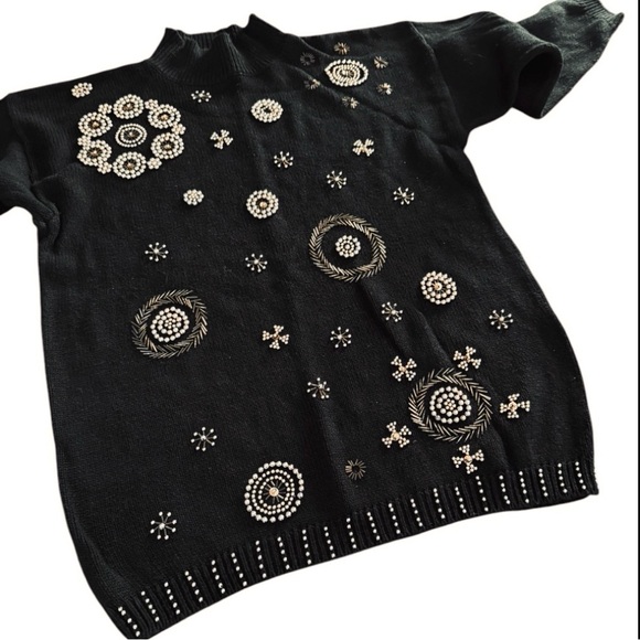 Vintage Victoria Jones Black Beaded Sweater, size Large - Picture 9 of 13